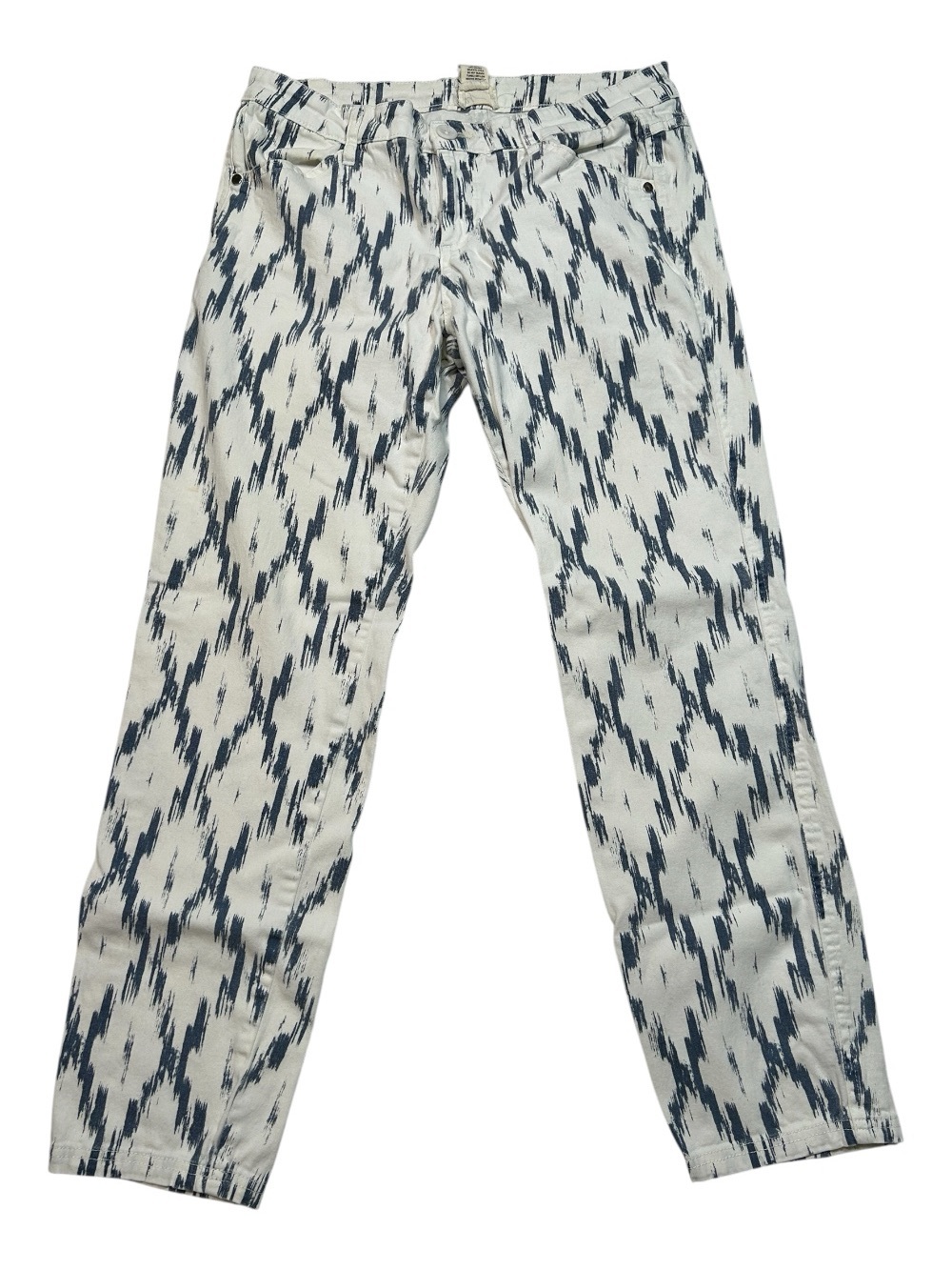 Andrea Jovine Blue Diamond Print Stretch Ankle Pants coastal preppy resort